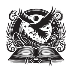 The Book of Shadows Silhouette Vector Illustration, Solid White Background.