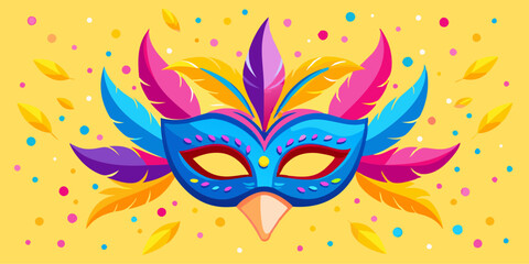 Vibrant Carnival Mask with Colorful Feathers and Mardi Gras Decoration in Festive Atmosphere © Najmul Design Hub