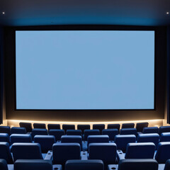 Modern Cinema: Blue Seats and an Expansive Screen Suitable for Mockup