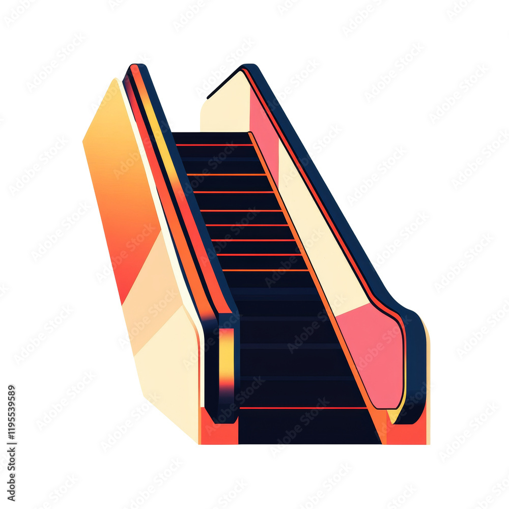 Poster a digitally created image depicts a stylized escalator with warm colors, showcasing a modern design 