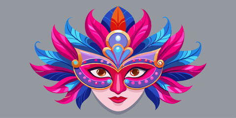 Ornate Venetian Carnival Mask with Vibrant Feathers and Silver Trim in Dramatic Studio Lighting