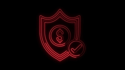 Glowing neon financial and dollar protection icon illustrations, neon dollar protection icon illustrations, money scurity Concept