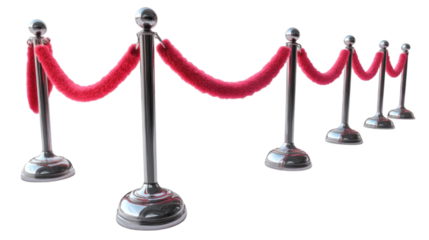 Stanchions with red velvet on white background