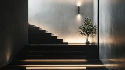 Modern Minimalist Staircase Interior Design with Warm Lighting