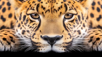 Fototapeta premium Intense Leopard Gaze Warm Golden Hues Close Up. AI Generated