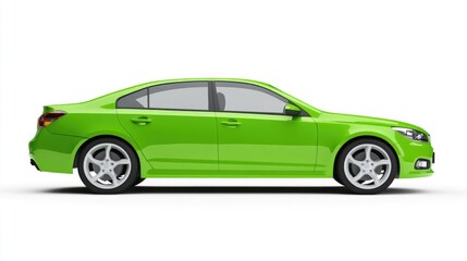 Obraz premium Sleek Green Automobile Isolated on Bright White Background - 3D Visualization