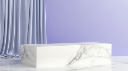 Elegant Marble Display Platform with Purple Drape