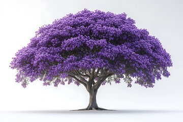 A large tree blossoms with vibrant purple flowers