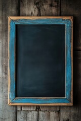 Fototapeta premium Blank Blue Chalk Board in Wooden Frame: Ideal for School Presentations and Creative Expressions