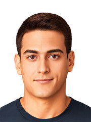 Obraz premium A Latino young adult man with red short hair, brown eyes, wearing modern, showing care with a compassionate look, head