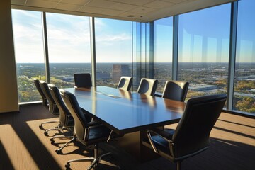 Fototapeta premium data strategy meeting in glasswalled skyline conference room