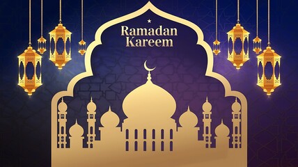 Ramadan Kareem Mosque Golden Lanterns Festive Design