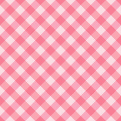 Pink diagonal gingham seamless pattern. Checkered texture for napkin, blanket and throw. Textile square geometric background.