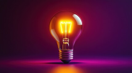 Glowing lightbulb on purple background.