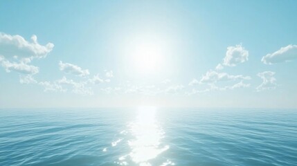 Obraz premium Serene Ocean Landscape: Calm Sea Under Sunny Sky