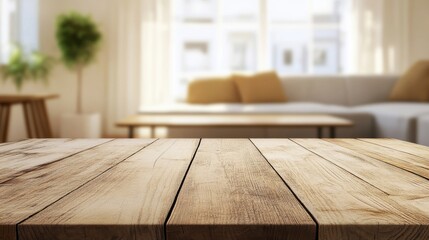 a wooden table in front of a couch