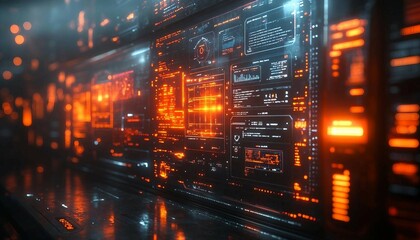 A futuristic holographic interface with floating task cards, calendar events, and reminders glowing in a virtual workspace, Automated email marketing strategy, floating holographic data, sleek modern 