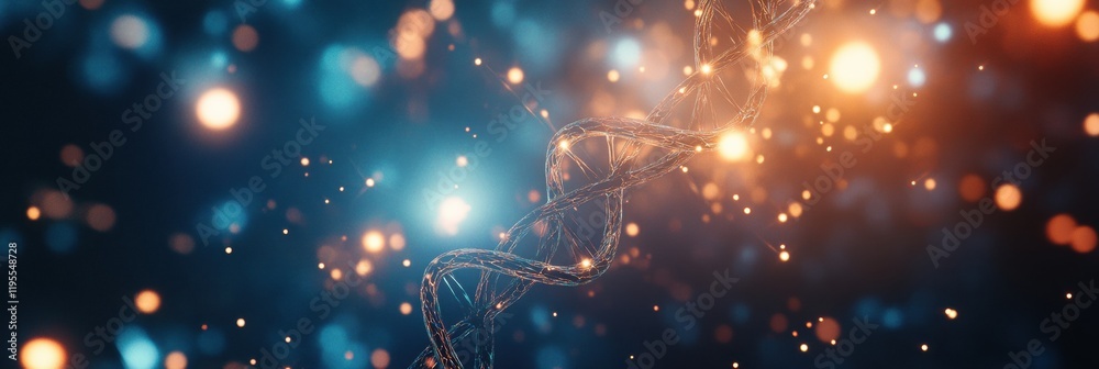 Poster Glowing DNA double helix intertwined with vibrant molecular connections in a digital representation of genetic science. Generative AI