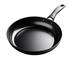 A black frying pan with a smooth interior and a sturdy handle, ideal for cooking.
