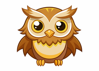 Cute Cartoon Owl with Big Yellow Eyes and Adorable Expression in Kawaii Style