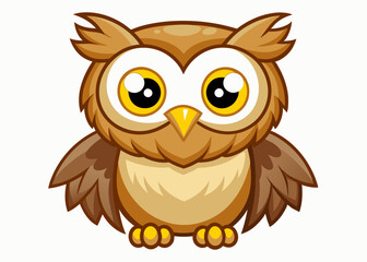 Fototapeta premium Cute Cartoon Owl with Big Yellow Eyes and Adorable Expression in Kawaii Style