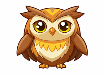 Fototapeta premium Cute Cartoon Owl with Big Yellow Eyes and Adorable Expression in Kawaii Style
