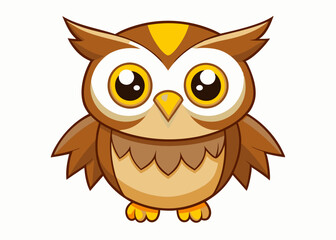 Cute Cartoon Owl with Big Yellow Eyes and Adorable Expression in Kawaii Style