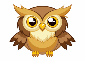 Cute Cartoon Owl with Big Yellow Eyes and Adorable Expression in Kawaii Style