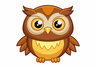 Cute Cartoon Owl with Big Yellow Eyes and Adorable Expression in Kawaii Style