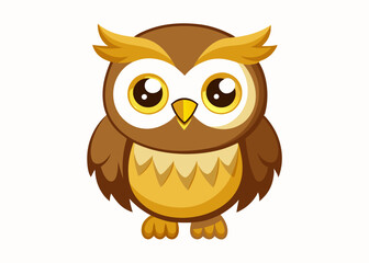 Cute Cartoon Owl with Big Yellow Eyes and Adorable Expression in Kawaii Style