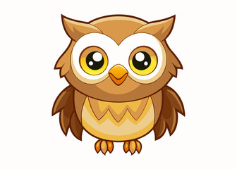 Cute Cartoon Owl with Big Yellow Eyes and Adorable Expression in Kawaii Style