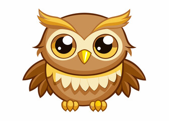 Cute Cartoon Owl with Big Yellow Eyes and Adorable Expression in Kawaii Style