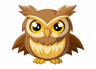 Cute Cartoon Owl with Big Yellow Eyes and Adorable Expression in Kawaii Style