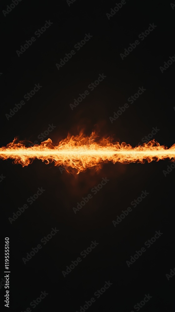 Poster intense flames creating a vivid horizontal line of fire against a dark backdrop, effectively conveyi