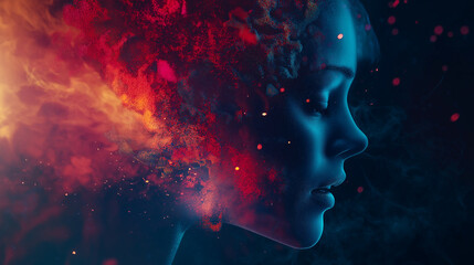 Fototapeta premium Abstract portrait of young caucasian female with vivid colors and light effects