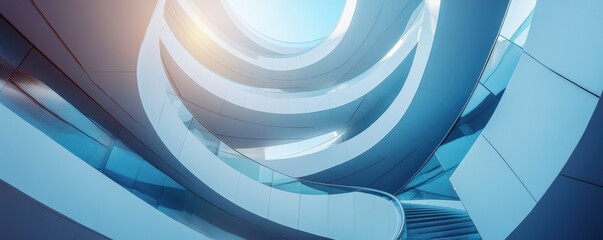 Modern architectural design with curved glass and metal structures