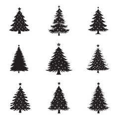 Christmas tree set black silhouette vector illustration isolated on a white background