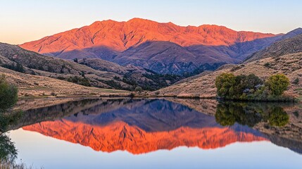Fototapeta premium Majestic Sunset Mountain Reflection in Still Lake