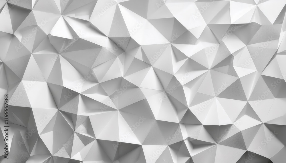 Poster geometric white 3d origami texture with faceted triangular pattern for modern background, graphic de