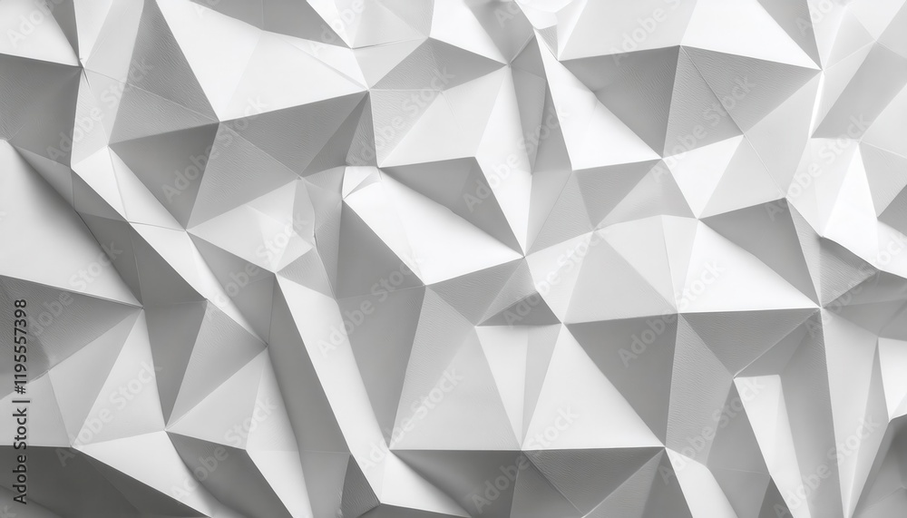 Poster geometric white 3d origami texture with faceted triangular pattern for modern background, graphic de