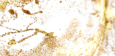 Sparkling gold glitter on white. Perfect for luxury, festive, or glamorous designs.