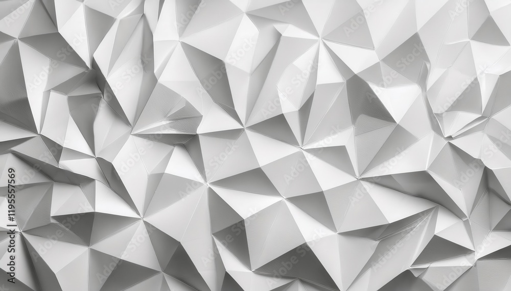 Poster geometric white 3d origami texture with faceted triangular pattern for modern background, graphic de