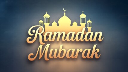 Ramadan Mubarak Greeting with Mosque Silhouette
