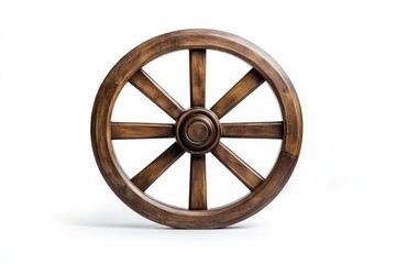 Obraz premium Isolated Rustic Wooden Wheel on White Background with Vintage Charm and Grunge Texture
