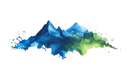 Obraz premium A vibrant splash of blue and green paint forming a mountain landscape in winter isolated on a transparent background, PNG