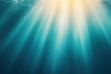 Underwater light rays illuminate a serene blue ocean scene during daytime hours