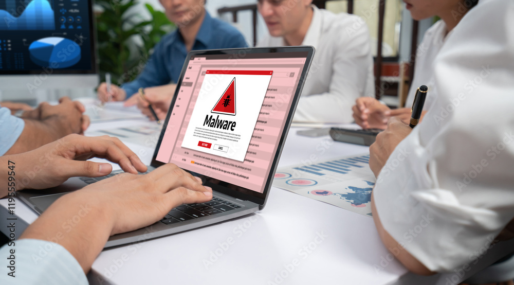 Aufkleber Cyber attacking concept. Malware alert showing on computer screen display scam and threat detection on computer system or online server to be removed brisk.