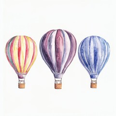 Fototapeta premium Watercolor hot air balloons ascend in a clear sky celebrating adventure and freedom landscape art
