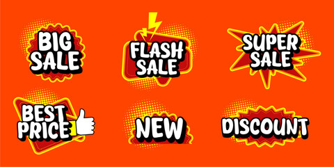 set of labels, Set of Sale Tags, Sale, Discount and Special Offer, Colorful Banners, Collection of Discount Label, Offer Tag and Sale Sticker, Design for Advertising and Promotion, Vector