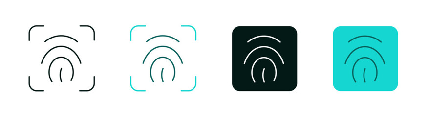 Fingerprint scanning icon set. Biometrics, Technology, AI, privacy, security, identification or authentication concept. Finger print scanner. Line and solid logo for web or app. Editable vector stroke